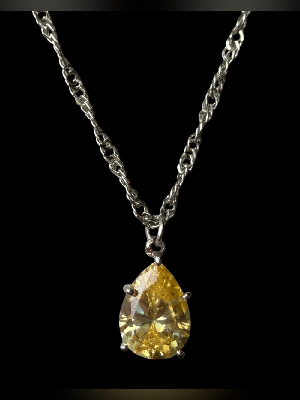 Stunning Pear-Cut Canary Yellow Citrine Solitaire Pendant Necklace